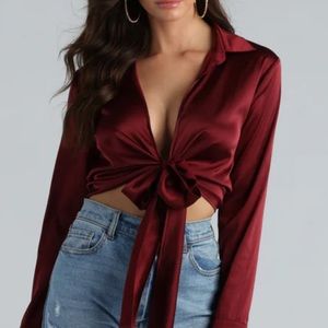 Satin tie front blouse